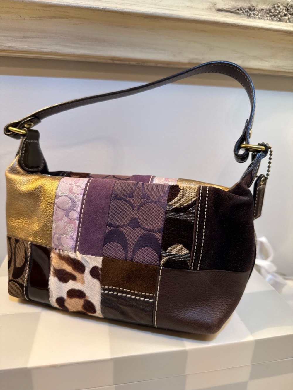Coach Patchwork Mini Shoulder Bag in Purple and Brown Animal Y2K